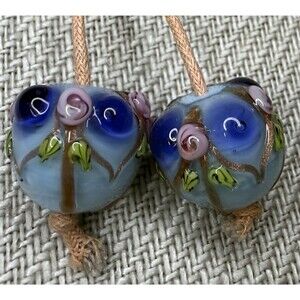 Blown Glass Lamp Work Beads Handmade Glass Beads 2 Pieces Matching